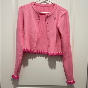 Chic Pink Cropped Jacket with Fringe Hem